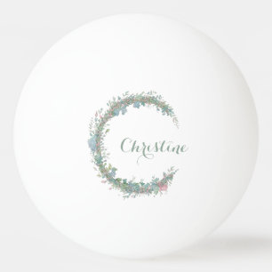 Flower wreath, female name, crescent moon ping pong ball