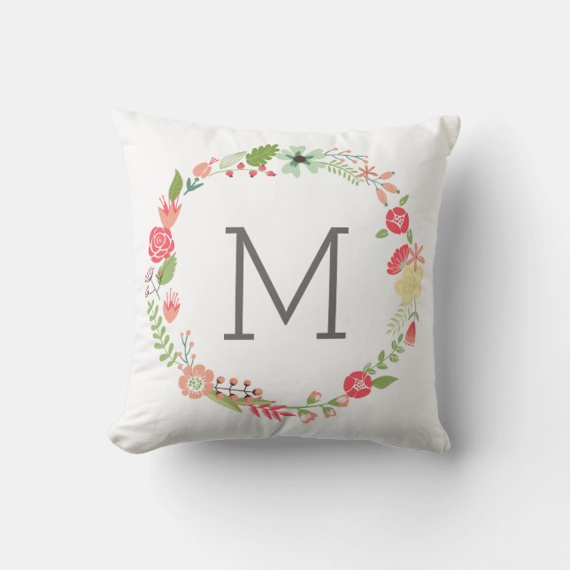 Flower Wreath Monogram Cushion (Front)