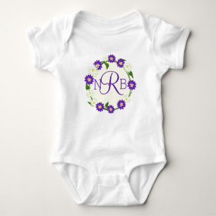 Flower Wreath Monogram Purple Baby Bodysuit