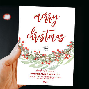 Flower Wreath Script Merry Christmas Business Logo Holiday Card