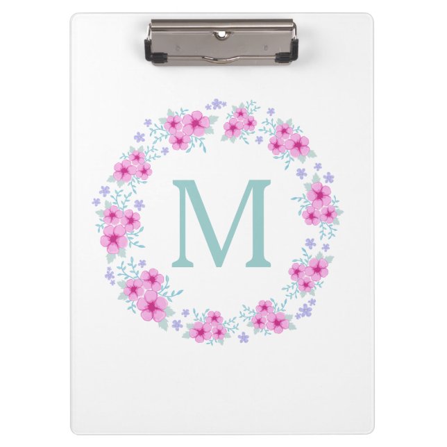 Flower Wreath With Custom Monogram Clipboard (Front)