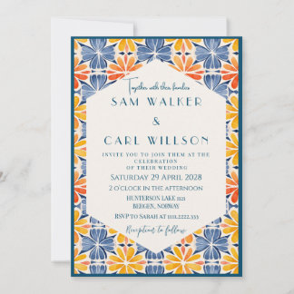 Flower Yellow Blue Orange Tile + Border Invitation