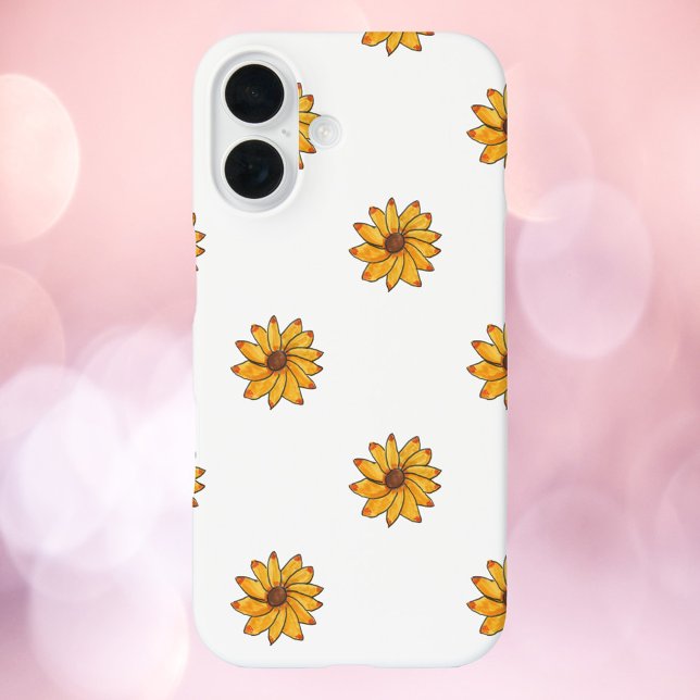Flower Yellow Hand Drawn Pattern iPhone 16 Case (A phone case with a pattern of yellow flowers.)