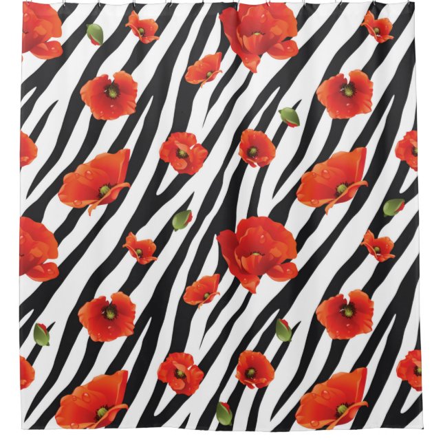 flower zebra seamless pattern shower curtain (Front)