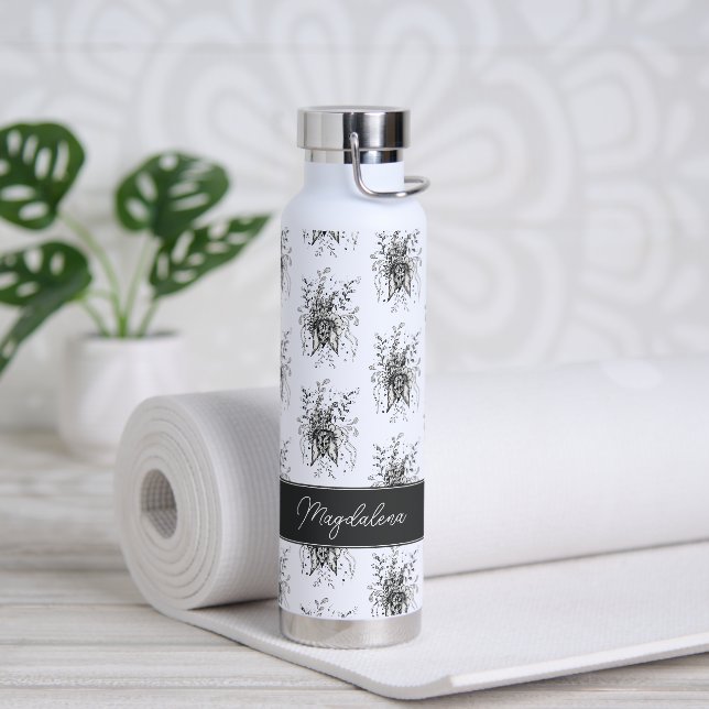 Flower Zen Art, drawn - Water Bottle (Yoga)