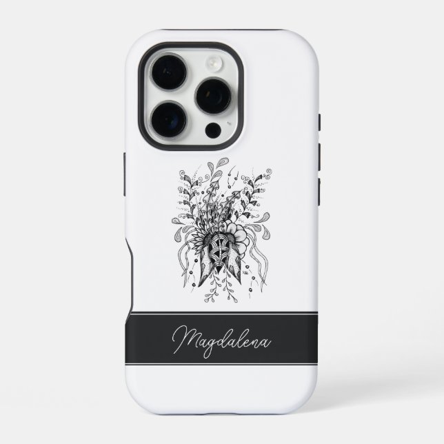 Flower Zen Art Hand-Drawn black & white -  iPhone Case (Back)