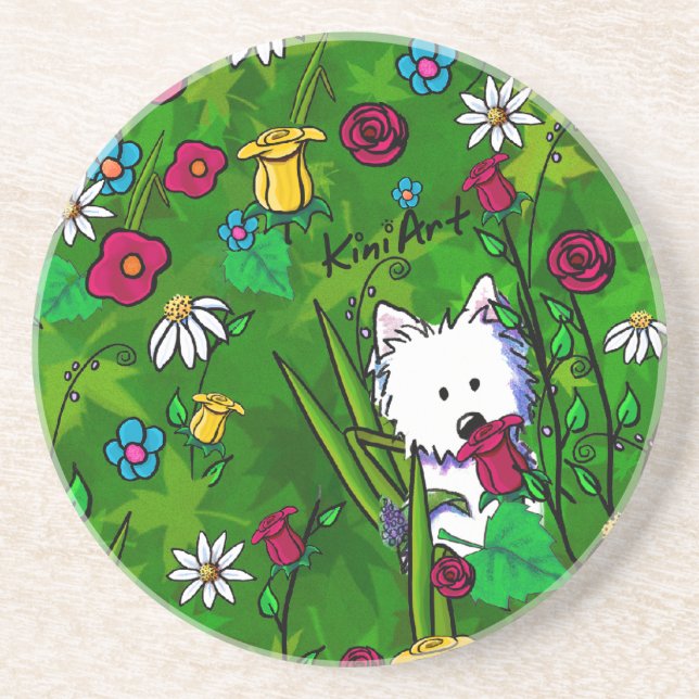 Flowerbed Westie Dog Coaster (Front)