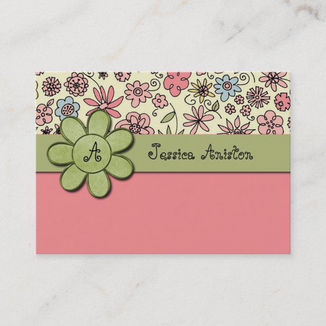 Flowerchild Pink Whimsy Monogram Custom Business Card (Front)