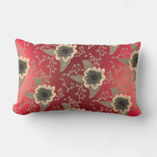 Flowered Brown and Cream Lumbar Cushion