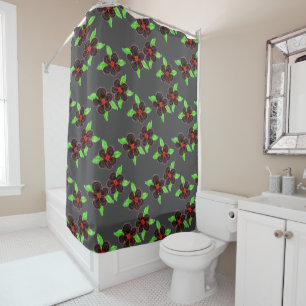 Flowered Charcoal Grey Shower Curtain