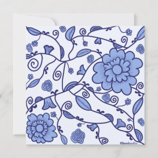 Flowered Delftware Themed Flat Card