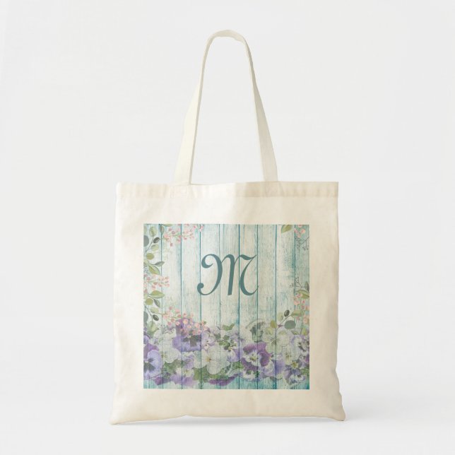 Flowered Fence Monogrammed Tote Bag (Front)