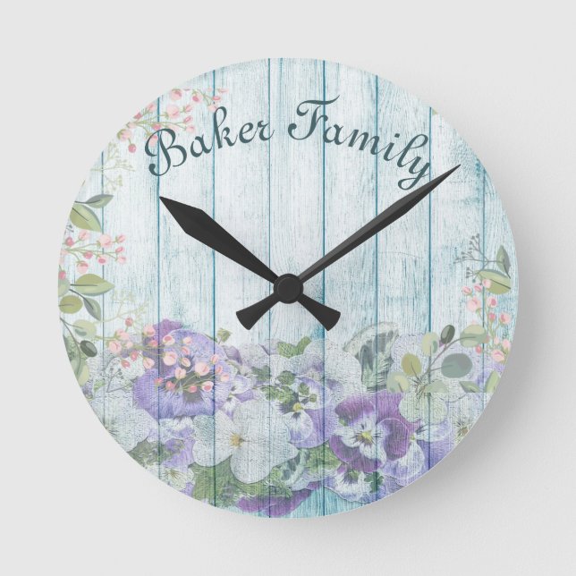 Flowered Fence Personalised Round Clock (Front)