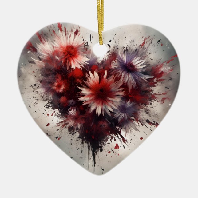 Flowered Heart Ceramic Ornament (Front)