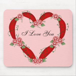 Flowered Heart - I Love You Mouse Pad