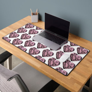 Flowered Hearts in Black Desk Mat