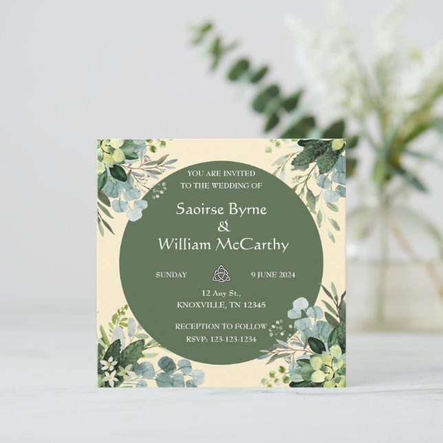 Flowered Irish Wedding Invitation (Standing Front)