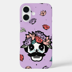 Flowered Moustache Calavera – Day of the Dead Skul iPhone 16 Case
