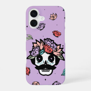 Flowered Moustache Calavera – Day of the Dead Skul iPhone 16 Case