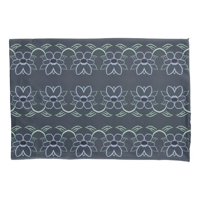 Flowered Pillow Cases in Navy Blue (Front)