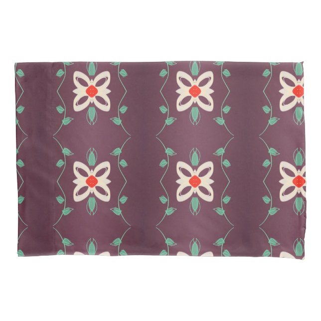 Flowered Pillow Cases in Plum White And Green (Front)