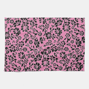 FLOWERED/ PINK & BLACK KITCHEN HAND TOWEL! TEA TOWEL
