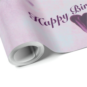 Flowered Purple Watercolor Gift Wrap With Hearts