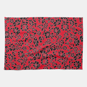 FLOWERED/ RED & BLACK KITCHEN HAND TOWEL! TEA TOWEL