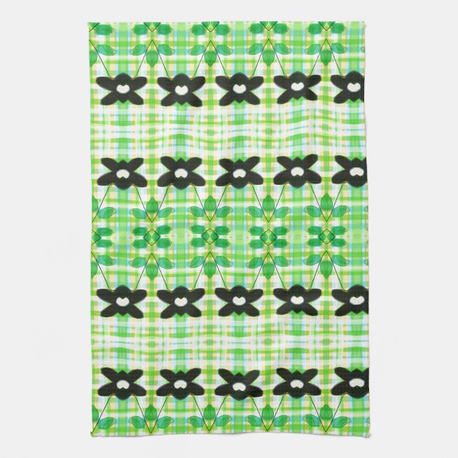 Flowered Towel With Plaid (Vertical)