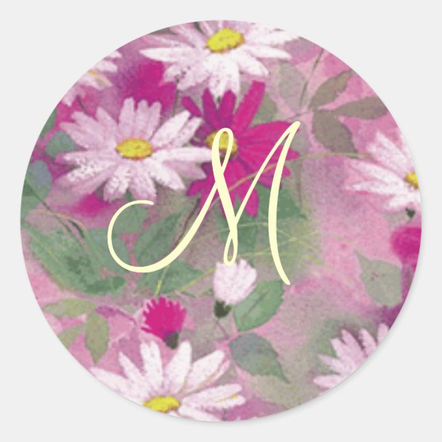 Flowered Wedding Monogramed Seal Stickers Template (Front)