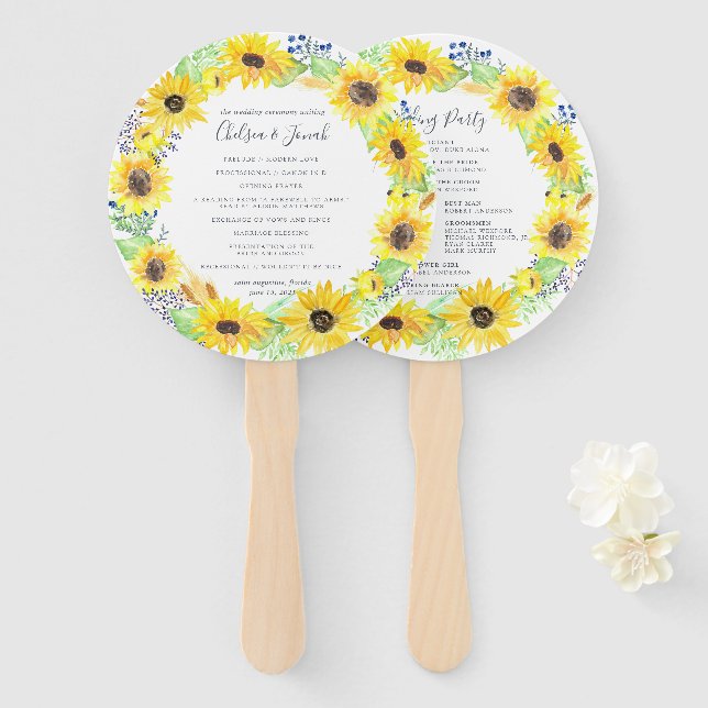 Flowerfields Wreath Wedding Program Hand Fan (Front and Back)