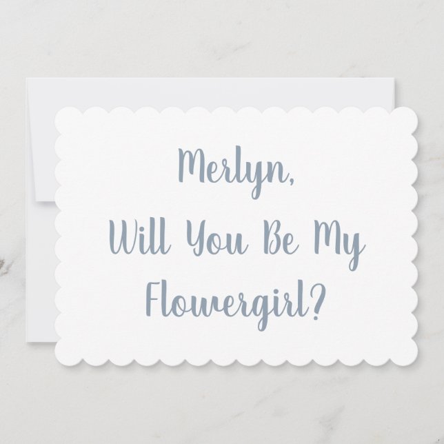 Flowergirl Custom Name Dusty Blue Script Wedding Invitation (Front)