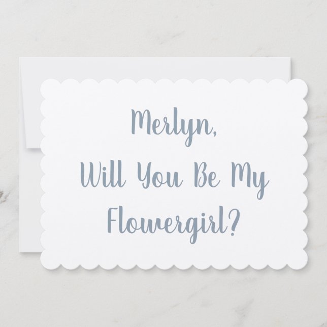 Flowergirl Custom Name Dusty Blue Silver Wedding Invitation (Front)