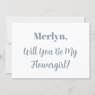 Flowergirl Custom Name Dusty Blue White Wedding Invitation
