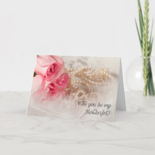Flowergirl invitation with roses and pearls