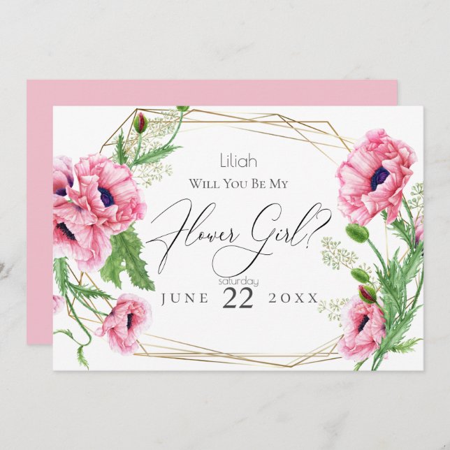 Flowergirl | Pink Watercolor Poppies Invitation (Front/Back)