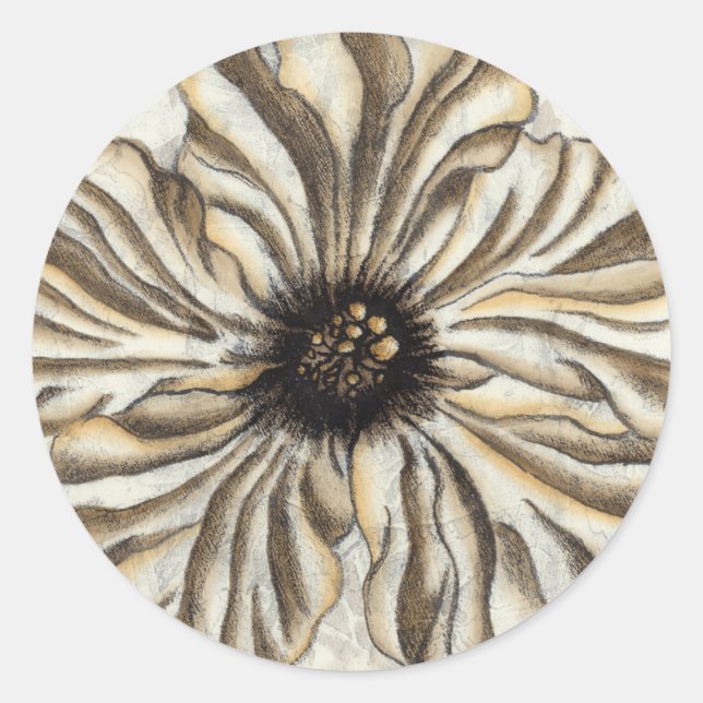 Flowerhead Fresco on Tan Background Classic Round Sticker (Front)
