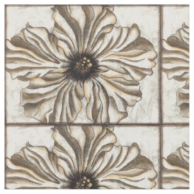 Flowerhead Fresco on Tan Background Fabric (Close Up)
