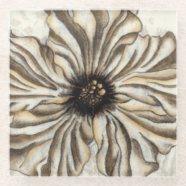 Flowerhead Fresco on Tan Background Glass Coaster (Front)
