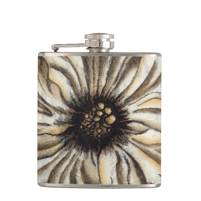 Flowerhead Fresco on Tan Background Hip Flask (Front)