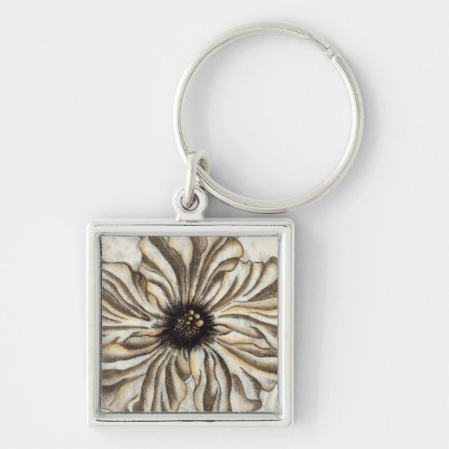 Flowerhead Fresco on Tan Background Key Ring (Front)
