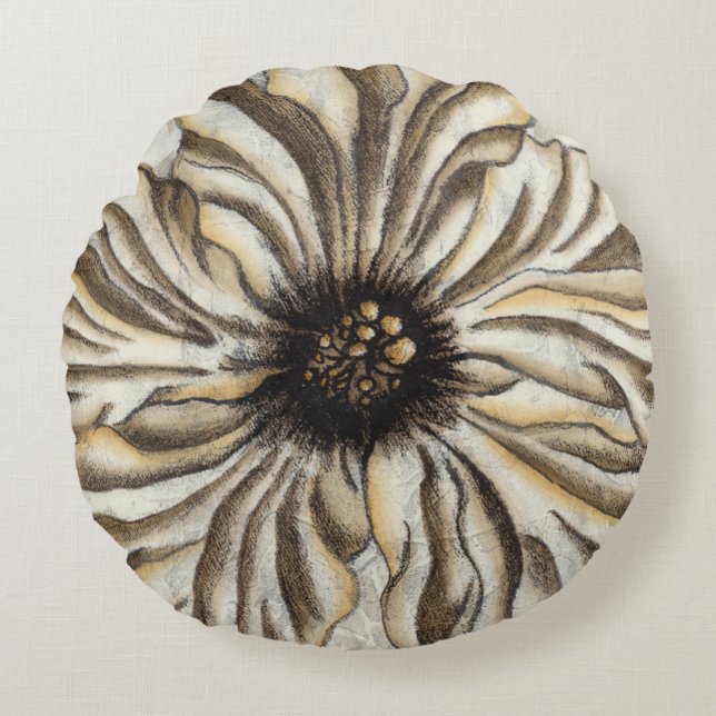 Flowerhead Fresco on Tan Background Round Cushion (Front)
