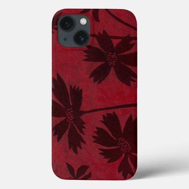 Flowerhead Silhouettes on Crimson Background Case-Mate iPhone Case (Back)