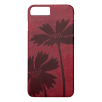 Flowerhead Silhouettes on Crimson Background