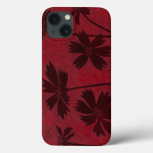 Flowerhead Silhouettes on Crimson Background iPhone 13 Case