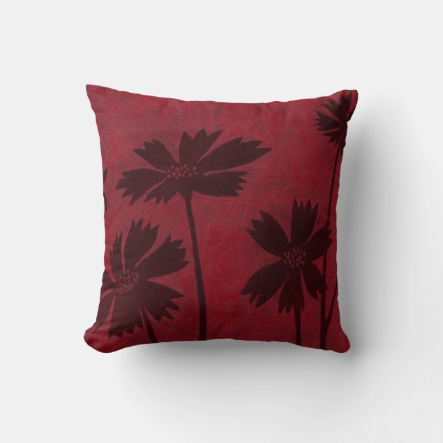 Flowerhead Silhouettes on Crimson Background Cushion (Front)