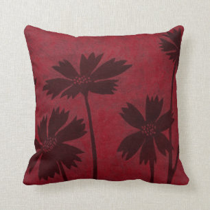 Flowerhead Silhouettes on Crimson Background Cushion