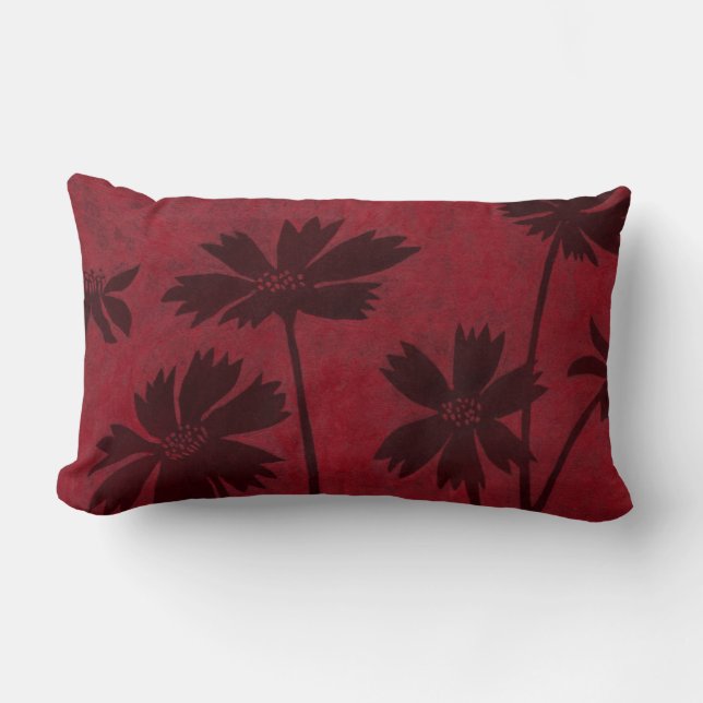 Flowerhead Silhouettes on Crimson Background Lumbar Cushion (Front)