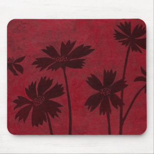 Flowerhead Silhouettes on Crimson Background Mouse Pad