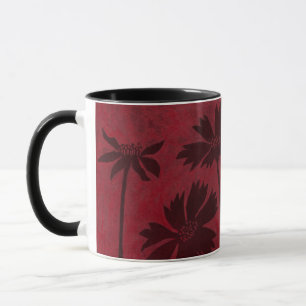 Flowerhead Silhouettes on Crimson Background Mug